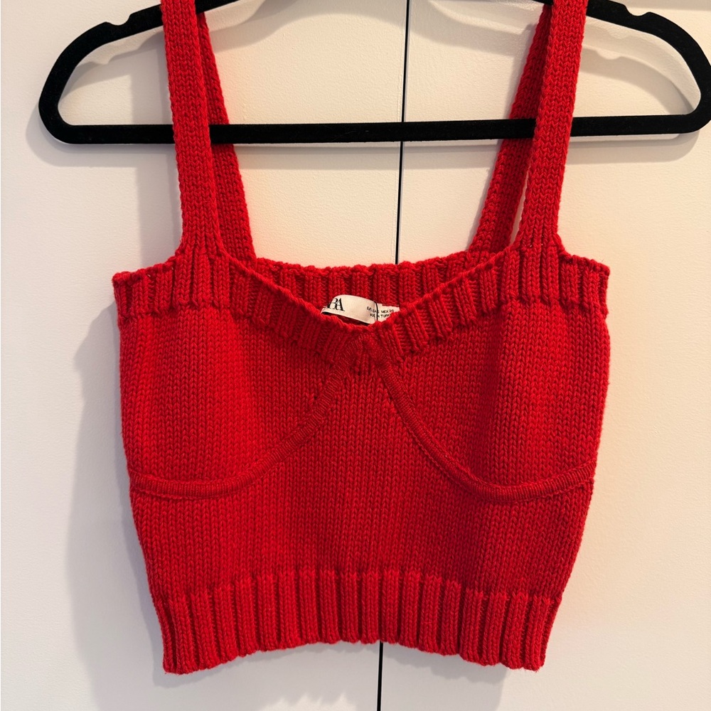 Red Knit Cropped Tank Top